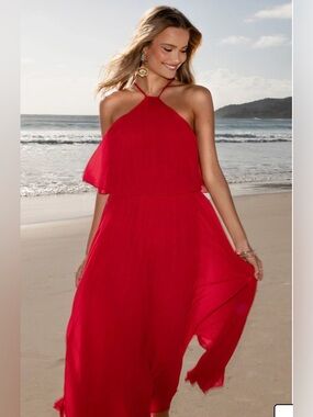 Petal & pup Gia Pleated Halterneck Maxi Dress